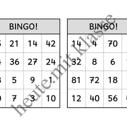 Bingo-Spiel: Das kleine 1x1 üben (Multiplikation & Division)