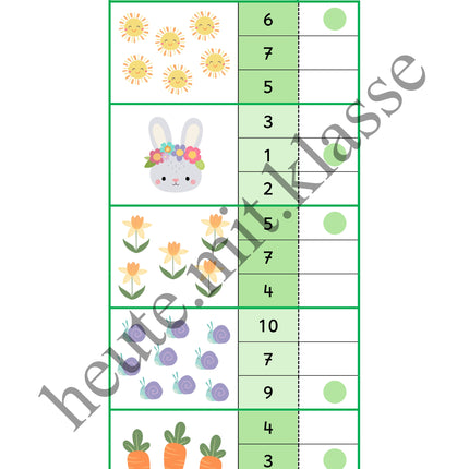 4x Klammerkarten Frühling & Ostern: Mengen & Zählen im Zahlenraum bis 10