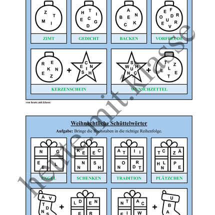 Schüttelwörter: Weihnachten & Advent (Worträtsel)