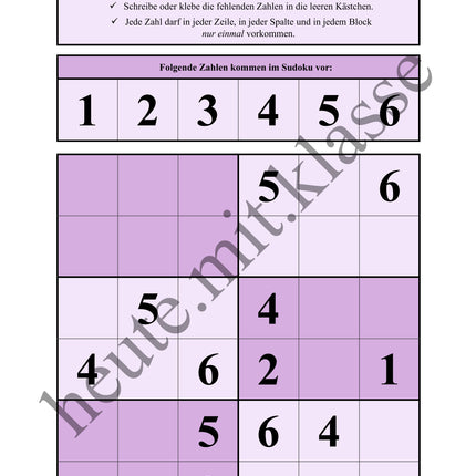 Sudoku 6x6: Klassisch mit Zahlen - Logisches Denken fördern!