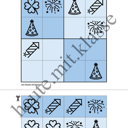 Sudoku 4x4: Neujahr & Silvester (Rätsel für Vorschule & Anfangsunterricht)