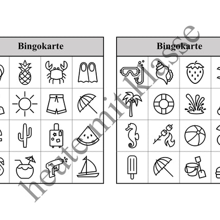 Bingo-Spiel: Sommer & Sommerferien