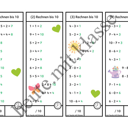 Rechenhäppchen / Tägliche Übung: Im Frühling - Addition & Subtraktion im Zahlenraum bis 10