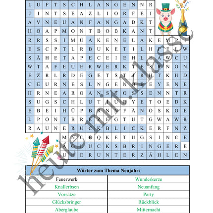 Suchsel: Neujahr & Silvester (Wortgitter)