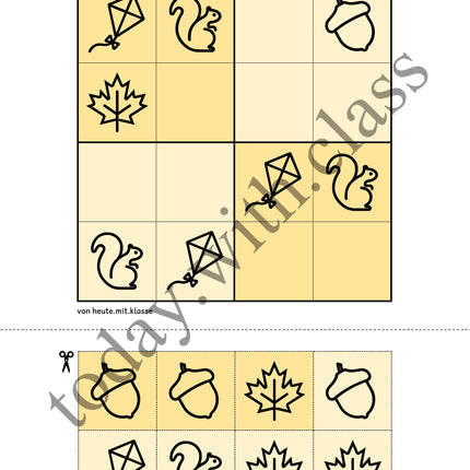 Sudoku: 4x4 Herbst (Rätsel für Vorschule & Anfangsunterricht)