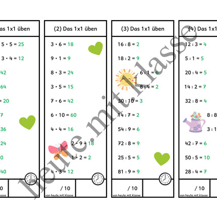 Rechenhäppchen / Tägliche Übung: Im Frühling - Kleines 1x1 (Multiplikation & Division)