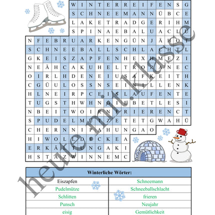 Suchsel: Winter (Wortgitter)