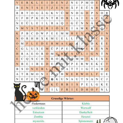 Suchsel: Halloween (Wortgitter)