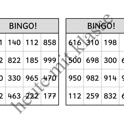 Bingo-Spiel: Rechnen im Zahlenraum bis 1000 (Addition & Subtraktion)