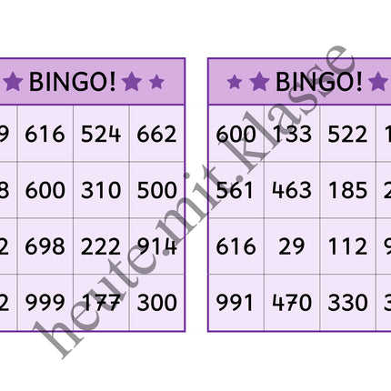 Bingo-Spiel: Rechnen im Zahlenraum bis 1000 (Addition & Subtraktion)