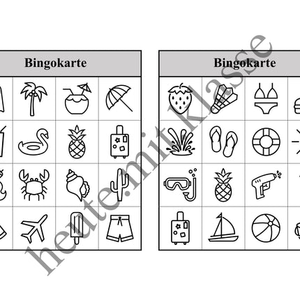 Bingo-Spiel: Sommer & Sommerferien