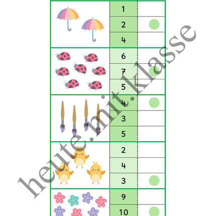 4x Klammerkarten Frühling & Ostern: Mengen & Zählen im Zahlenraum bis 10