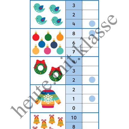 4x Klammerkarten Winter & Weihnachten: Mengen & Zählen im Zahlenraum bis 10