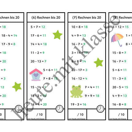 Rechenhäppchen / Tägliche Übung: Im Frühling - Addition & Subtraktion im Zahlenraum bis 20