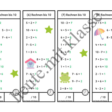 Rechenhäppchen / Tägliche Übung: Im Frühling - Addition & Subtraktion im Zahlenraum bis 10