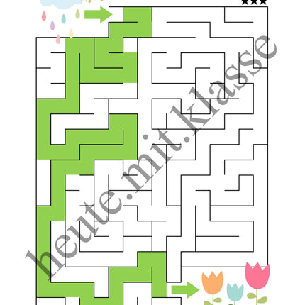 Labyrinth: Im Frühling (Rätsel für 1. & 2. Klasse)