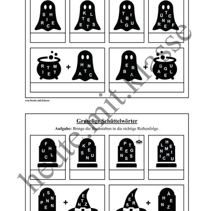 Schüttelwörter: Halloween (Worträtsel)
