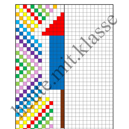 Pixel-Bilder: Neujahr & Silvester (Symmetrie / Pixel-Art)