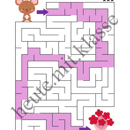 Labyrinth: Valentinstag (Rätsel für 1. & 2. Klasse)