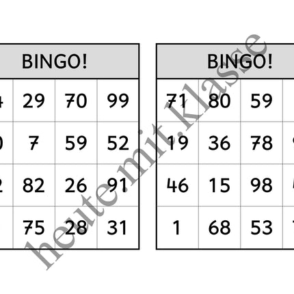 Bingo-Spiel: Rechnen im Zahlenraum bis 100 (Addition & Subtraktion)