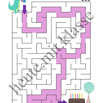 Labyrinth: Party & Geburtstag (Rätsel für 1. & 2. Klasse)