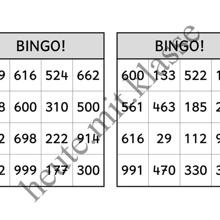 Bingo-Spiel: Rechnen im Zahlenraum bis 1000 (Addition & Subtraktion)