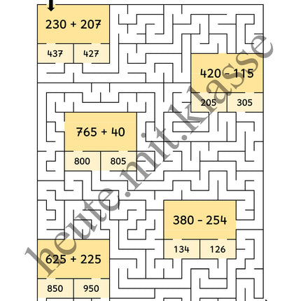 Rechenlabyrinthe: Addition und Subtraktion im Zahlenraum bis 1000