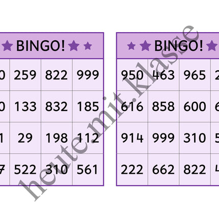Bingo-Spiel: Rechnen im Zahlenraum bis 1000 (Addition & Subtraktion)