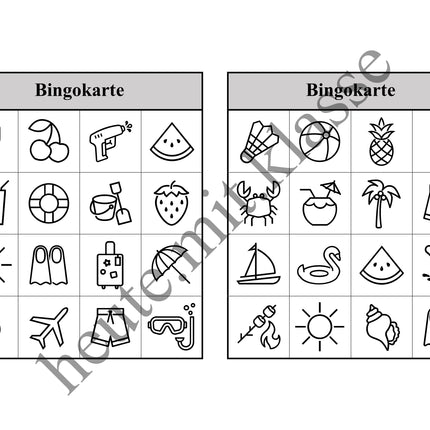 Bingo-Spiel: Sommer & Sommerferien