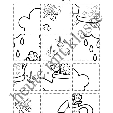 3x Puzzles & Ausmalbilder: Im Frühling (Schneideübung)