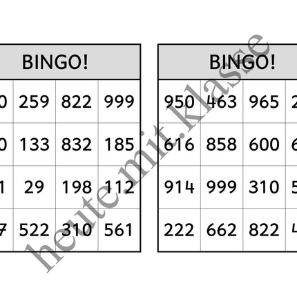 Bingo-Spiel: Rechnen im Zahlenraum bis 1000 (Addition & Subtraktion)