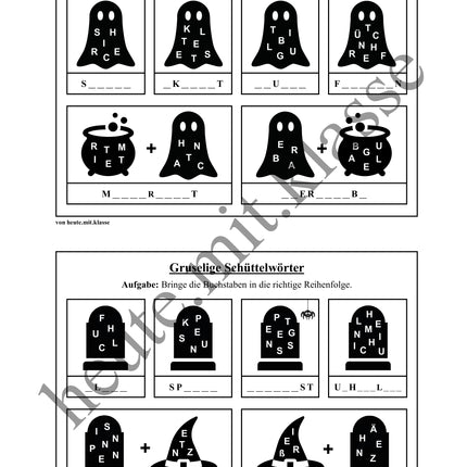 Schüttelwörter: Halloween (Worträtsel)