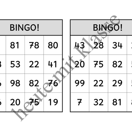 Bingo-Spiel: Rechnen im Zahlenraum bis 100 (Addition & Subtraktion)