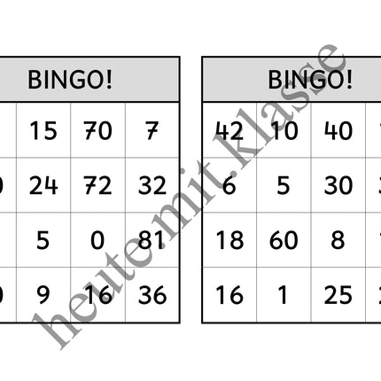 Bingo-Spiel: Das kleine 1x1 üben (Multiplikation & Division)