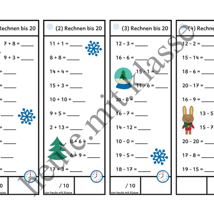 Rechenhäppchen / Tägliche Übung: Im Winter - Addition & Subtraktion im Zahlenraum bis 20