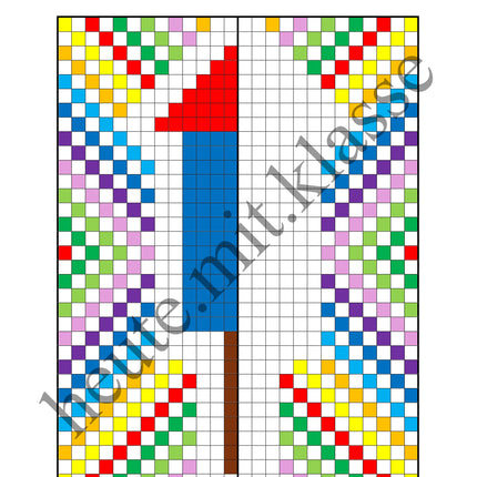 Pixel-Bilder: Neujahr & Silvester (Symmetrie / Pixel-Art)