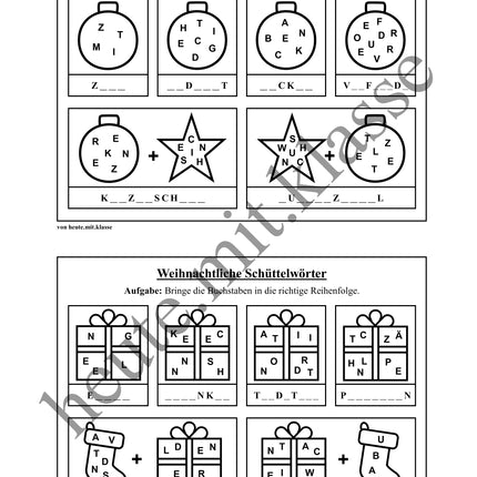 Schüttelwörter: Weihnachten & Advent (Worträtsel)