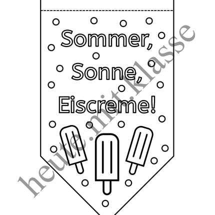 Kooperative Girlande zum Ausmalen: Sommer & Sommerferien (Ausmalbilder)