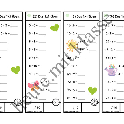 Rechenhäppchen / Tägliche Übung: Im Frühling - Kleines 1x1 (Multiplikation & Division)