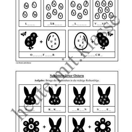 Schüttelwörter: Ostern (Worträtsel)