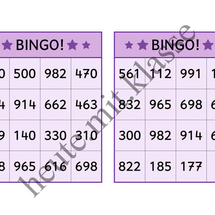 Bingo-Spiel: Rechnen im Zahlenraum bis 1000 (Addition & Subtraktion)