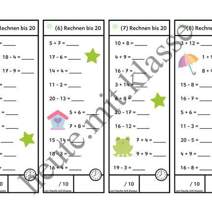 Rechenhäppchen / Tägliche Übung: Im Frühling - Addition & Subtraktion im Zahlenraum bis 20