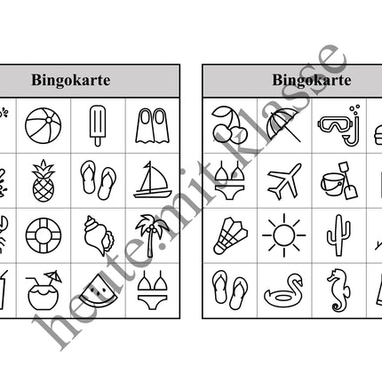 Bingo-Spiel: Sommer & Sommerferien