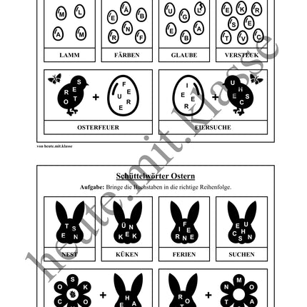 Schüttelwörter: Ostern (Worträtsel)