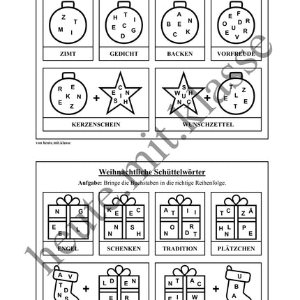 Schüttelwörter: Weihnachten & Advent (Worträtsel)