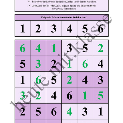 Sudoku 6x6: Klassisch mit Zahlen - Logisches Denken fördern!