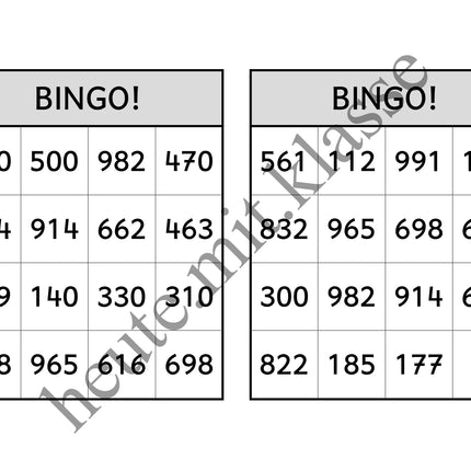 Bingo-Spiel: Rechnen im Zahlenraum bis 1000 (Addition & Subtraktion)