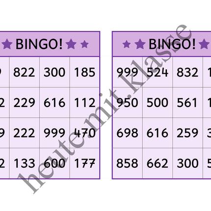 Bingo-Spiel: Rechnen im Zahlenraum bis 1000 (Addition & Subtraktion)
