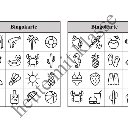 Bingo-Spiel: Sommer & Sommerferien
