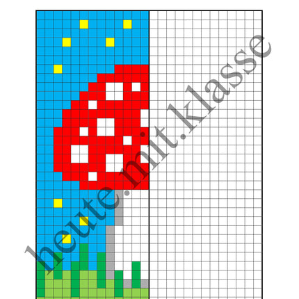 Pixel-Bilder: Neujahr & Silvester (Symmetrie / Pixel-Art)